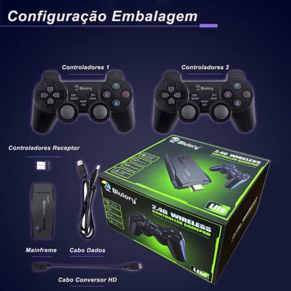 Video Game Stick Console 4k Com 2 Controles Sem Fio Wireless