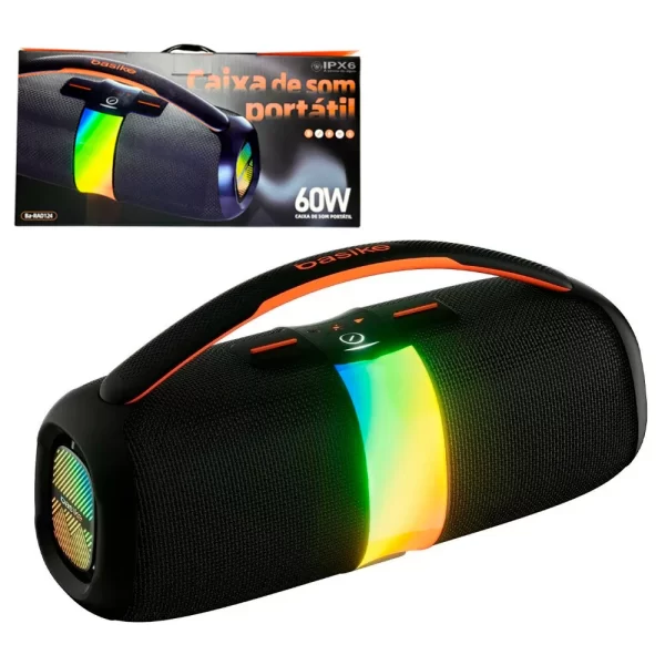 Caixa de Som Portátil Basike, Bluetooth 5.3, 60W, Subwoofer com RGB, Proteção IPX6, Preto - Ba-RAD124 - Imagem 7
