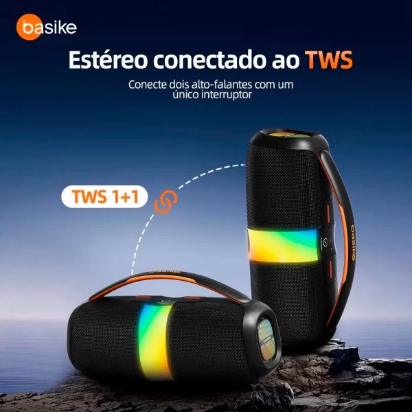 Caixa de Som Portátil Basike, Bluetooth 5.3, 60W, Subwoofer com RGB, Proteção IPX6, Preto - Ba-RAD124 - Imagem 5